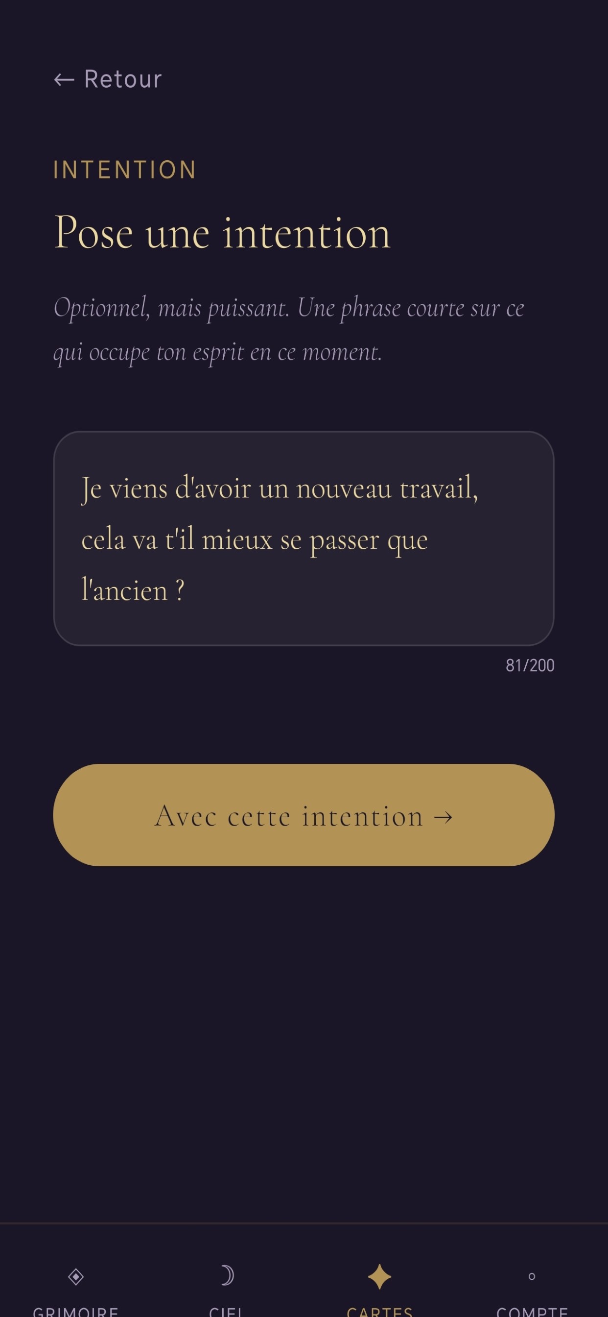 Intention de tirage tarot